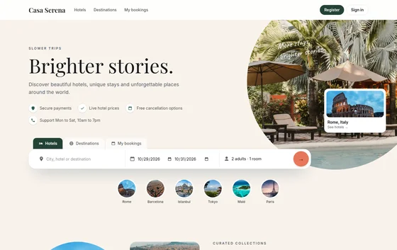 Serene hotel booking website theme